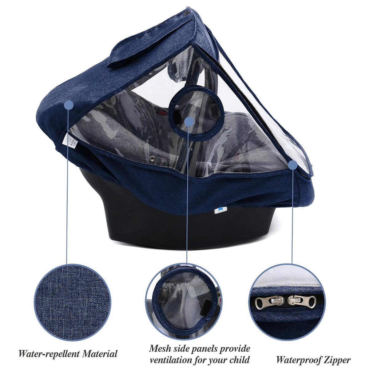 Car Seat Rain Cover, Universal Infant Car Seat Weather Shield with Storage Bag,Waterproof Baby Car Seat Cover with Breathable Ventilation, Baby Travel Accessories (Grey)