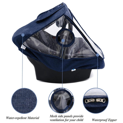 Car Seat Rain Cover, Universal Infant Car Seat Weather Shield with Storage Bag,Waterproof Baby Car Seat Cover with Breathable Ventilation, Baby Travel Accessories (Grey)