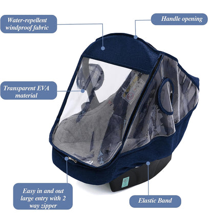 Car Seat Rain Cover, Universal Infant Car Seat Weather Shield with Storage Bag,Waterproof Baby Car Seat Cover with Breathable Ventilation, Baby Travel Accessories (Grey)