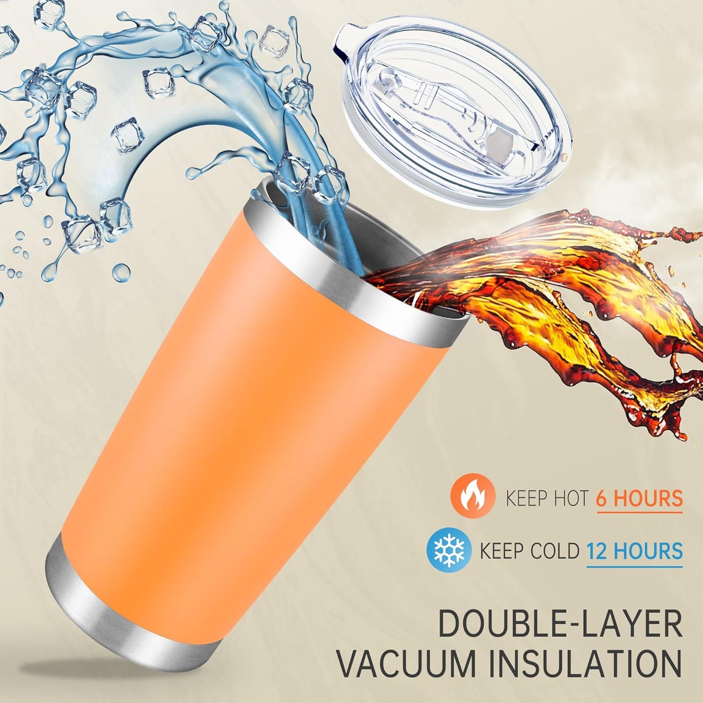 20 oz Tumblers Stainless Steel Tumbler with Lid, 1 Pack | Orange, 20oz Insulated Coffee Mug, Double Wall Vacuum, Powder Coated Cup, for Hot and Cold Drinks