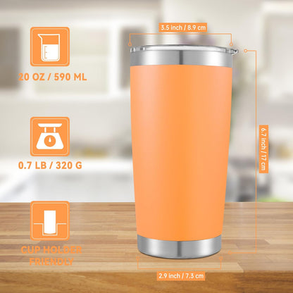 20 oz Tumblers Stainless Steel Tumbler with Lid, 1 Pack | Orange, 20oz Insulated Coffee Mug, Double Wall Vacuum, Powder Coated Cup, for Hot and Cold Drinks