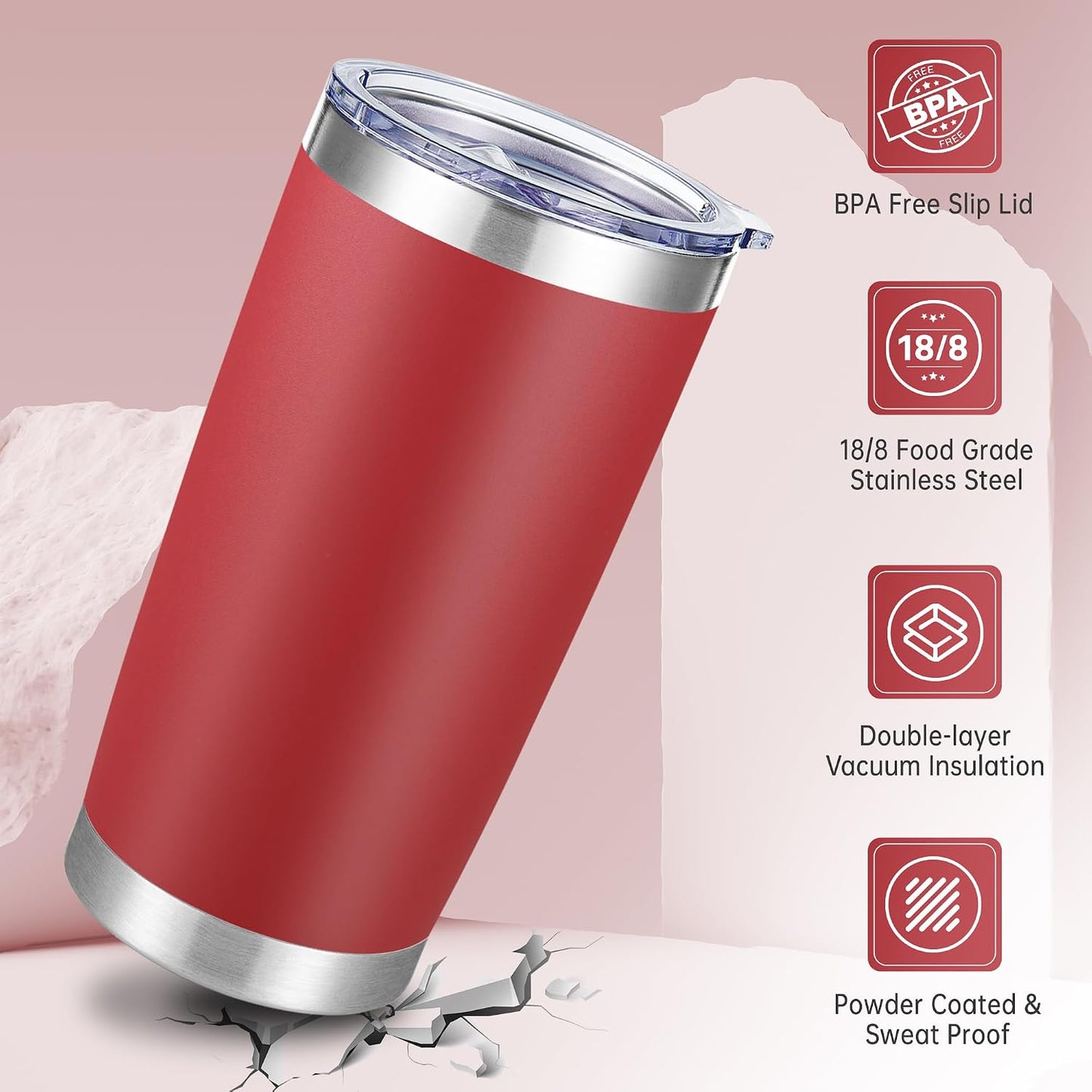 20 oz Tumblers Stainless Steel Tumbler with Lid, 1 Pack | Orange, 20oz Insulated Coffee Mug, Double Wall Vacuum, Powder Coated Cup, for Hot and Cold Drinks
