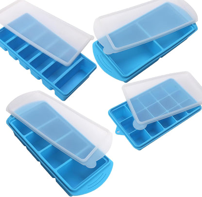 Silicone Freezer Molds Gift Set with 2 Tbsp, 1/2, 1, and 2 Cup Silicone Freezer Trays With Lids - Meal Prep and Kitchen Essentials Bundle (Blue)