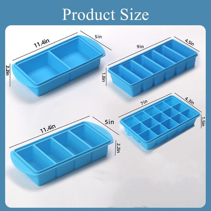 Silicone Freezer Molds Gift Set with 2 Tbsp, 1/2, 1, and 2 Cup Silicone Freezer Trays With Lids - Meal Prep and Kitchen Essentials Bundle (Blue)