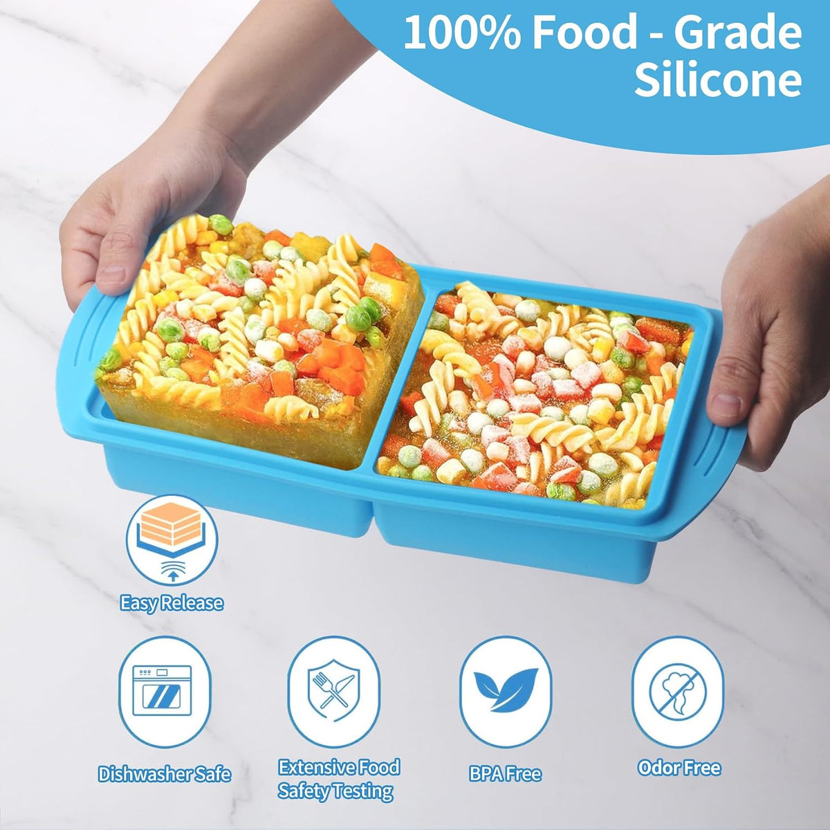 Silicone Freezer Molds Gift Set with 2 Tbsp, 1/2, 1, and 2 Cup Silicone Freezer Trays With Lids - Meal Prep and Kitchen Essentials Bundle (Blue)