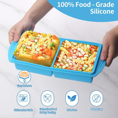 Silicone Freezer Molds Gift Set with 2 Tbsp, 1/2, 1, and 2 Cup Silicone Freezer Trays With Lids - Meal Prep and Kitchen Essentials Bundle (Blue)