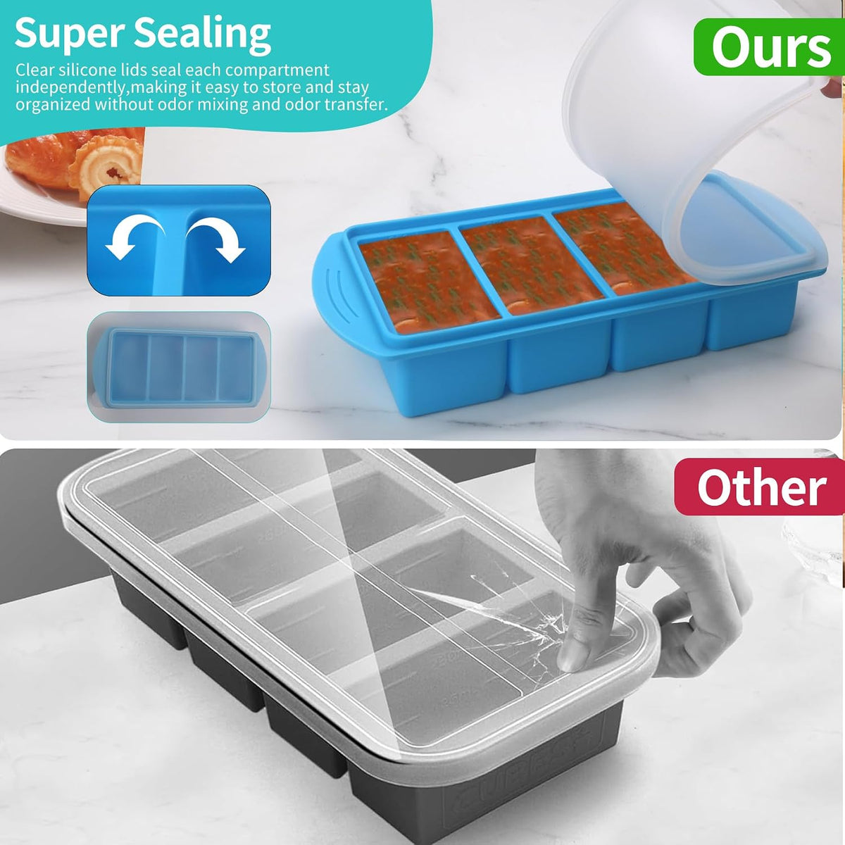 Silicone Freezer Molds Gift Set with 2 Tbsp, 1/2, 1, and 2 Cup Silicone Freezer Trays With Lids - Meal Prep and Kitchen Essentials Bundle (Blue)