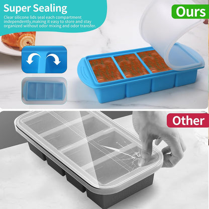 Silicone Freezer Molds Gift Set with 2 Tbsp, 1/2, 1, and 2 Cup Silicone Freezer Trays With Lids - Meal Prep and Kitchen Essentials Bundle (Blue)
