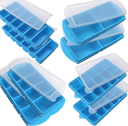 Silicone Freezer Molds Gift Set with 2 Tbsp, 1/2, 1, and 2 Cup Silicone Freezer Trays With Lids - Meal Prep and Kitchen Essentials Bundle (Blue)