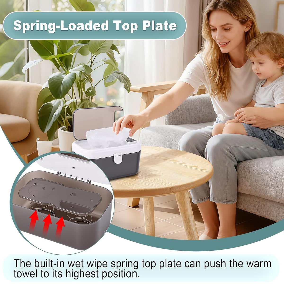 Baby Wipe Warmer, Top Heating Diaper Wipe Warmer, Large Capacity Wipes Dispenser with Spring Loaded Night Light, 3 Temperature Settings
