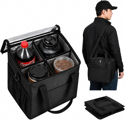 Reusable Coffee Cup Carrier – 4 Cup Portable Drink Tote, Adjustable Dividers, Insulated Waterproof, Foldable, Fits 20oz Bottles