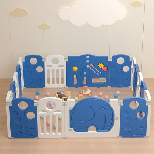 Baby Playpen,for Kids and Toddlers,Kids Activity Centre Safety Play Yard,Indoor&Outdoor Pattern Baby Fence with Game Panel, Safety Lock, Non-Slip Bases, Adjustable Shape,18 Panels