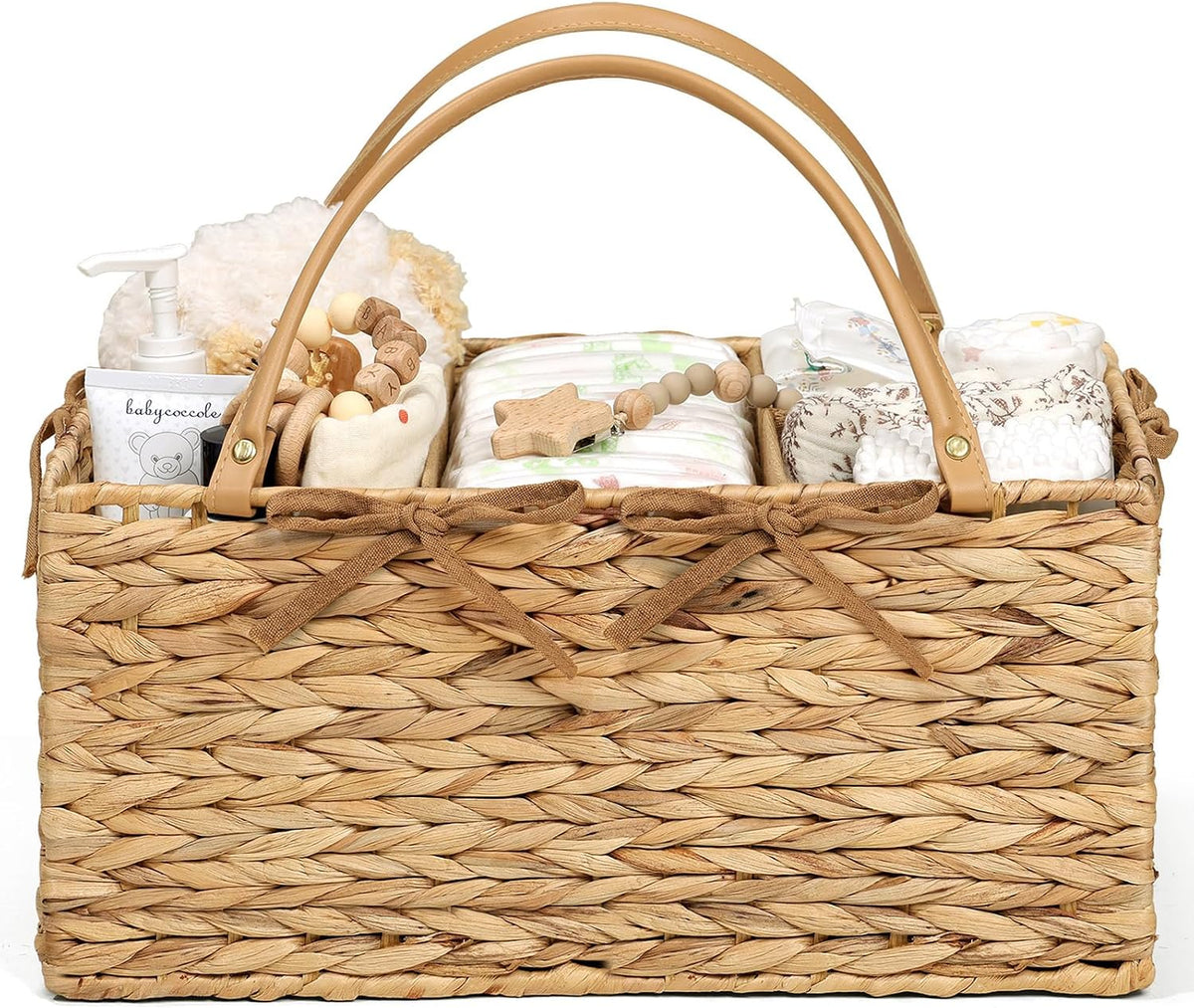 Diaper Caddy Organizer, Large Wicker Nursery Basket, Natural Water Hyacinth