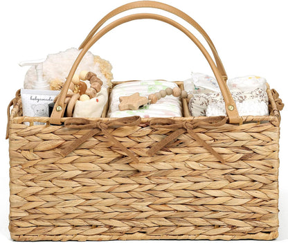 Diaper Caddy Organizer, Large Wicker Nursery Basket, Natural Water Hyacinth