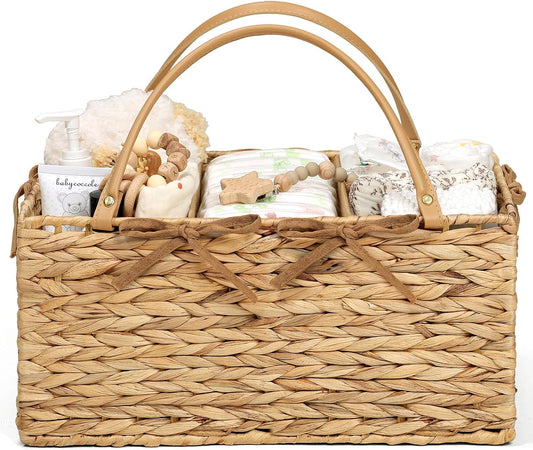 Diaper Caddy Organizer, Large Wicker Nursery Basket, Natural Water Hyacinth