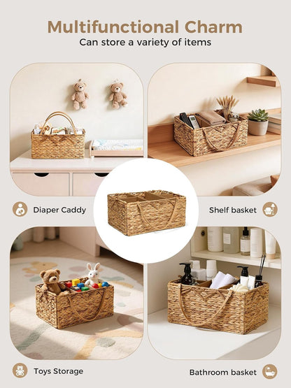 Diaper Caddy Organizer, Large Wicker Nursery Basket, Natural Water Hyacinth
