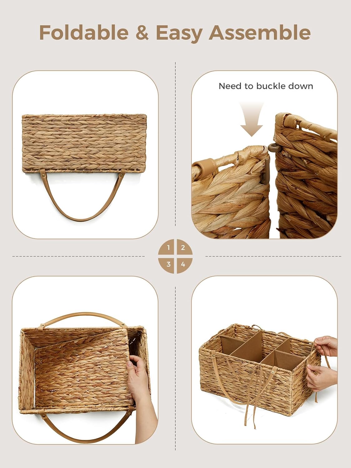 Diaper Caddy Organizer, Large Wicker Nursery Basket, Natural Water Hyacinth