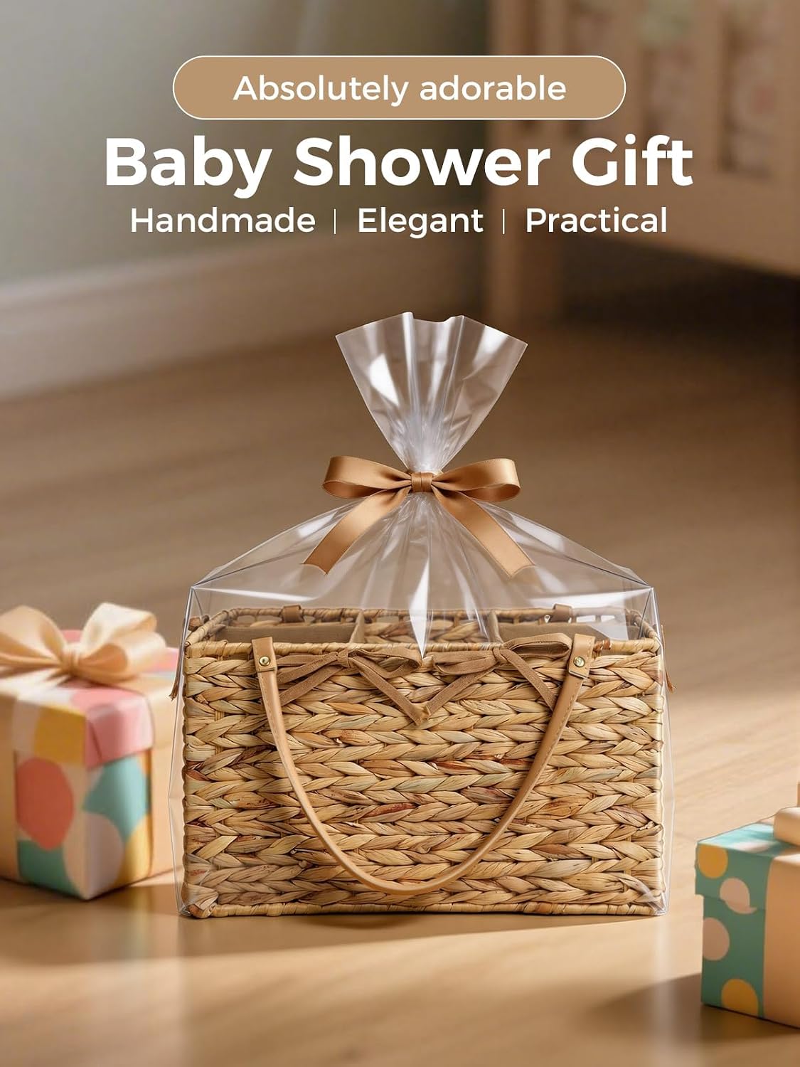 Diaper Caddy Organizer, Large Wicker Nursery Basket, Natural Water Hyacinth