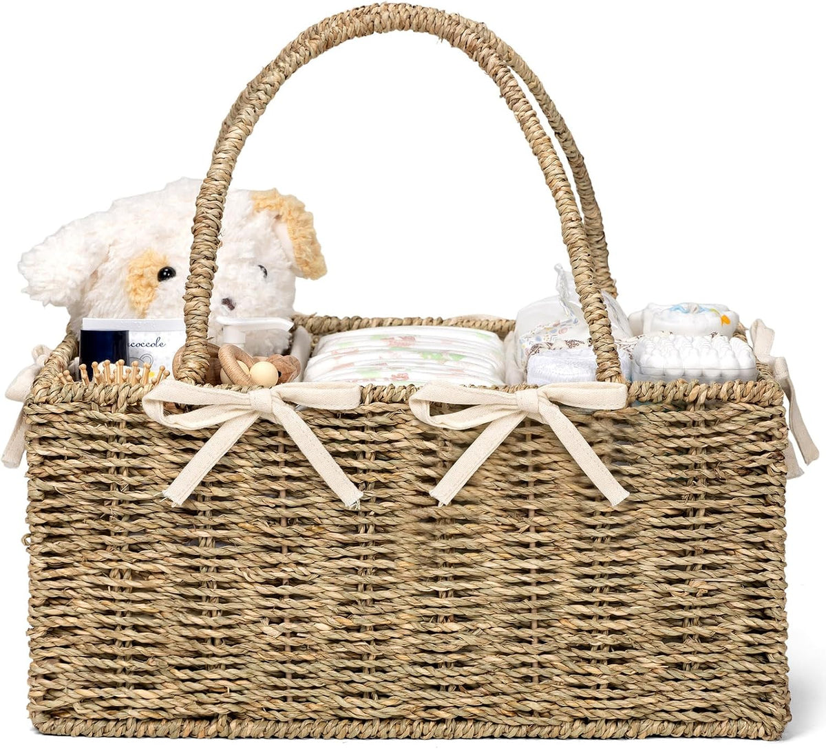 Diaper Caddy Organizer, Large Wicker Nursery Basket, Natural Water Hyacinth