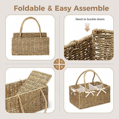 Diaper Caddy Organizer, Large Wicker Nursery Basket, Natural Water Hyacinth