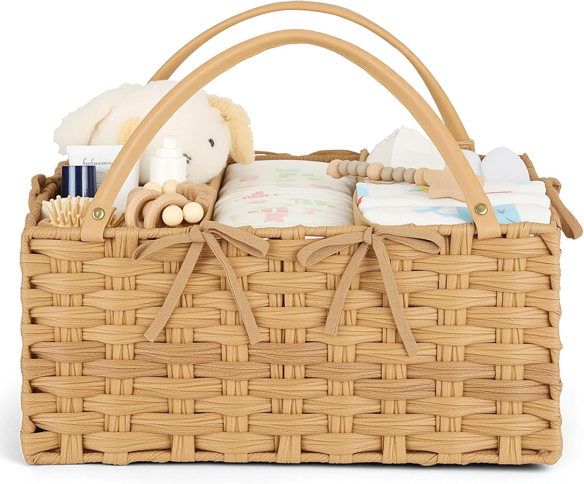 Diaper Caddy Organizer, Large Wicker Nursery Basket, Natural Water Hyacinth