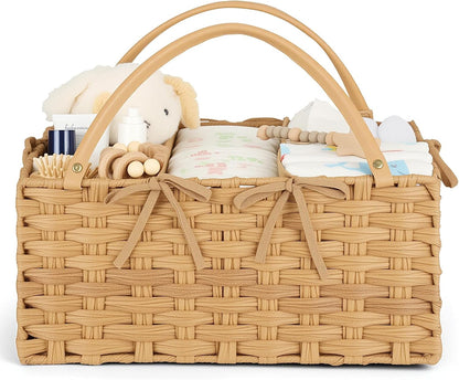Diaper Caddy Organizer, Large Wicker Nursery Basket, Natural Water Hyacinth
