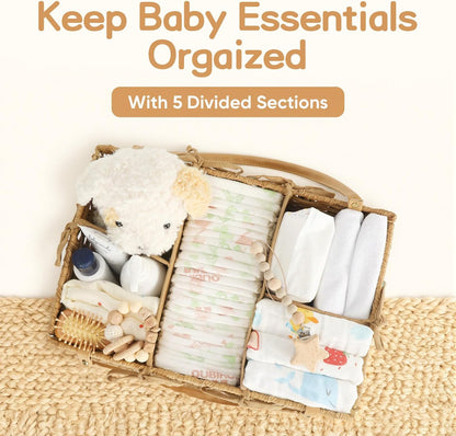 Diaper Caddy Organizer, Large Wicker Nursery Basket, Natural Water Hyacinth