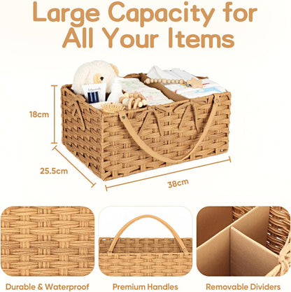 Diaper Caddy Organizer, Large Wicker Nursery Basket, Natural Water Hyacinth