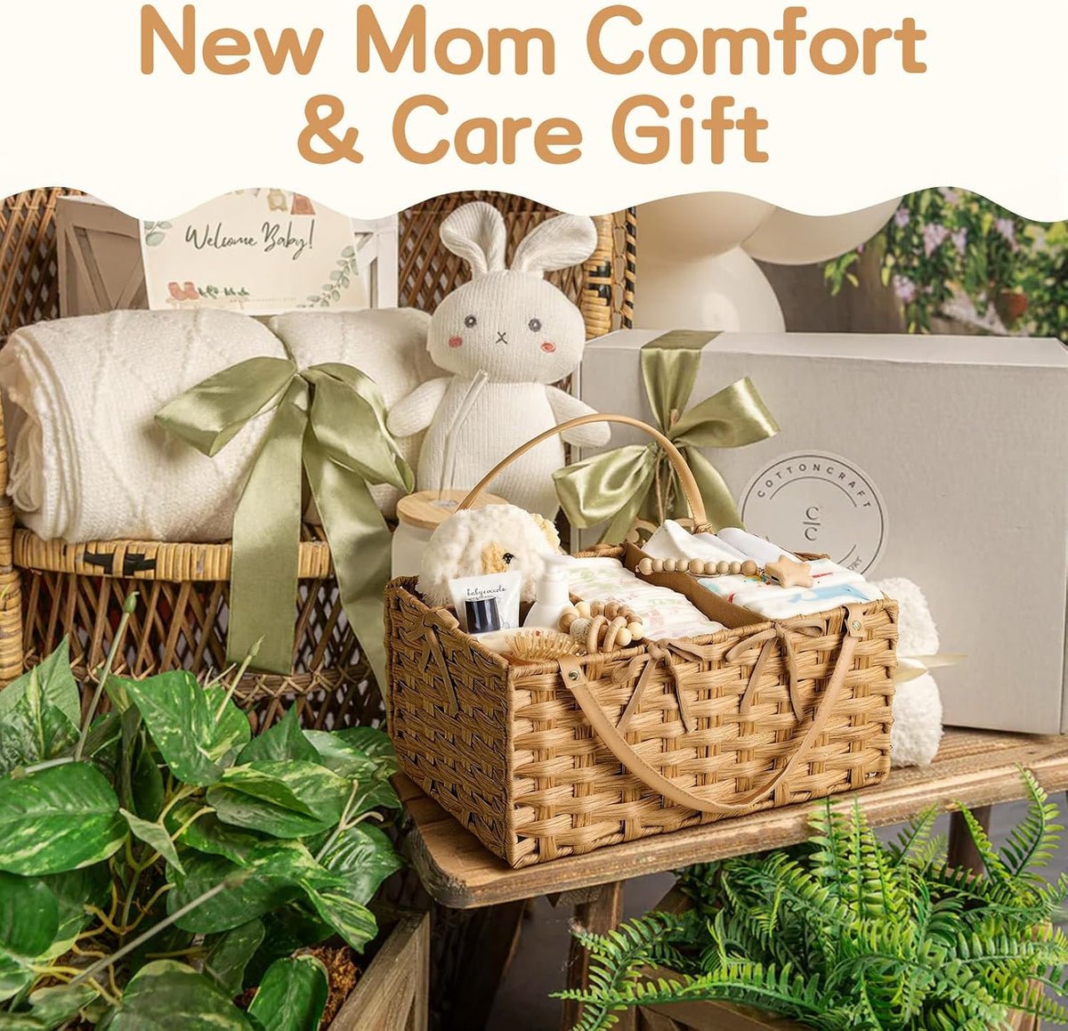 Diaper Caddy Organizer, Large Wicker Nursery Basket, Natural Water Hyacinth