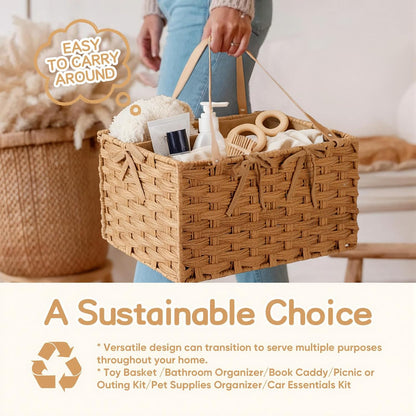 Diaper Caddy Organizer, Large Wicker Nursery Basket, Natural Water Hyacinth