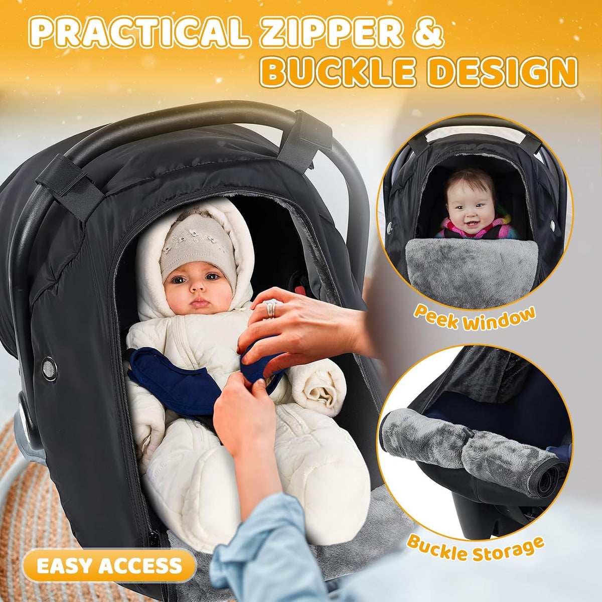 Orzbow Winter Car Seat Cover Baby - Waterproof Carseat Canopy, Light Grey