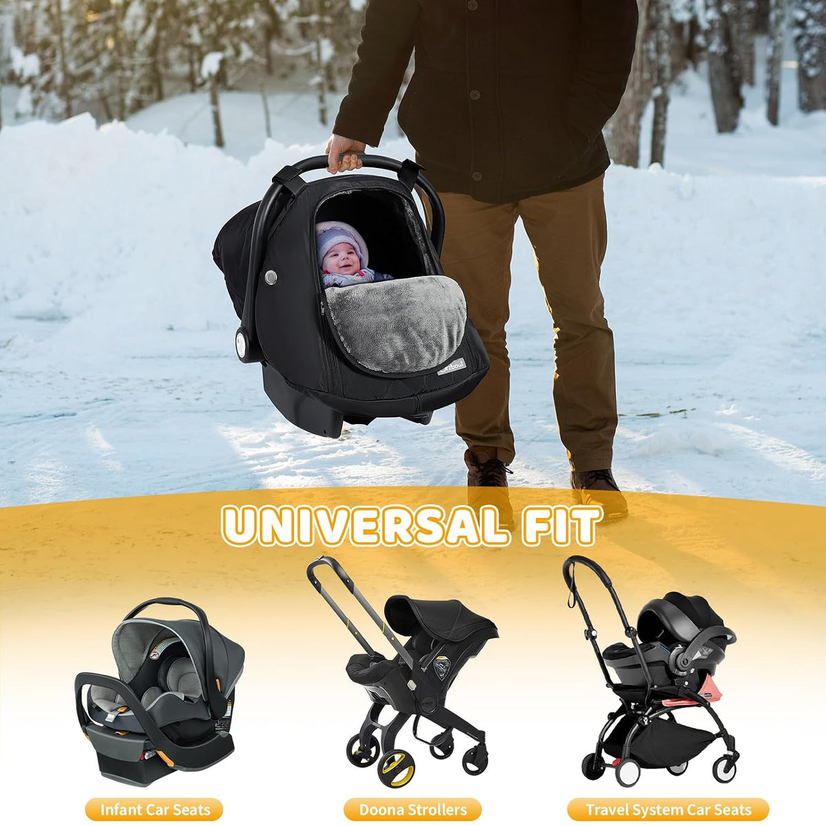 Orzbow Winter Car Seat Cover Baby - Waterproof Carseat Canopy, Light Grey