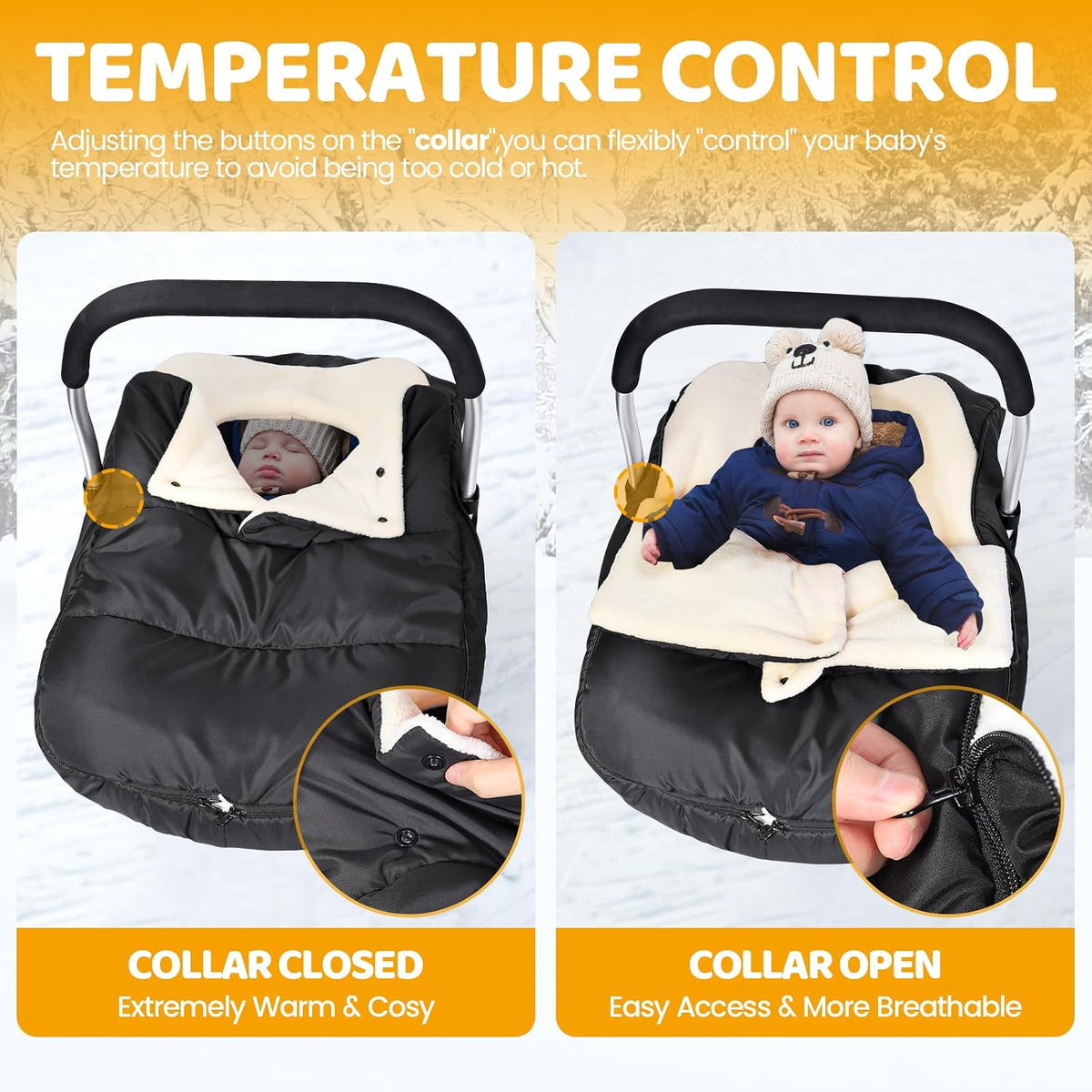 Orzbow Winter Car Seat Cover Baby - Waterproof Carseat Canopy, Light Grey