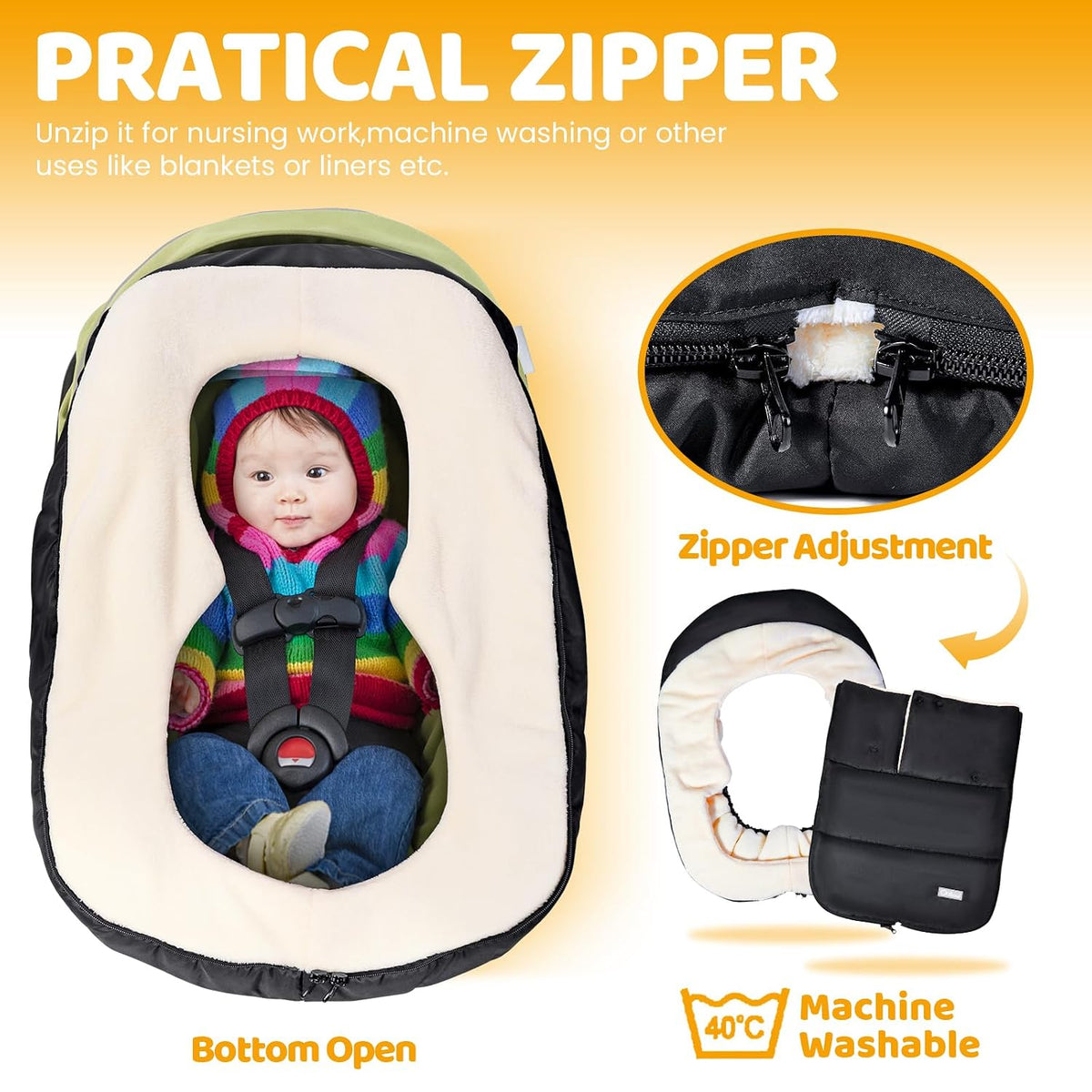 Orzbow Winter Car Seat Cover Baby - Waterproof Carseat Canopy, Light Grey