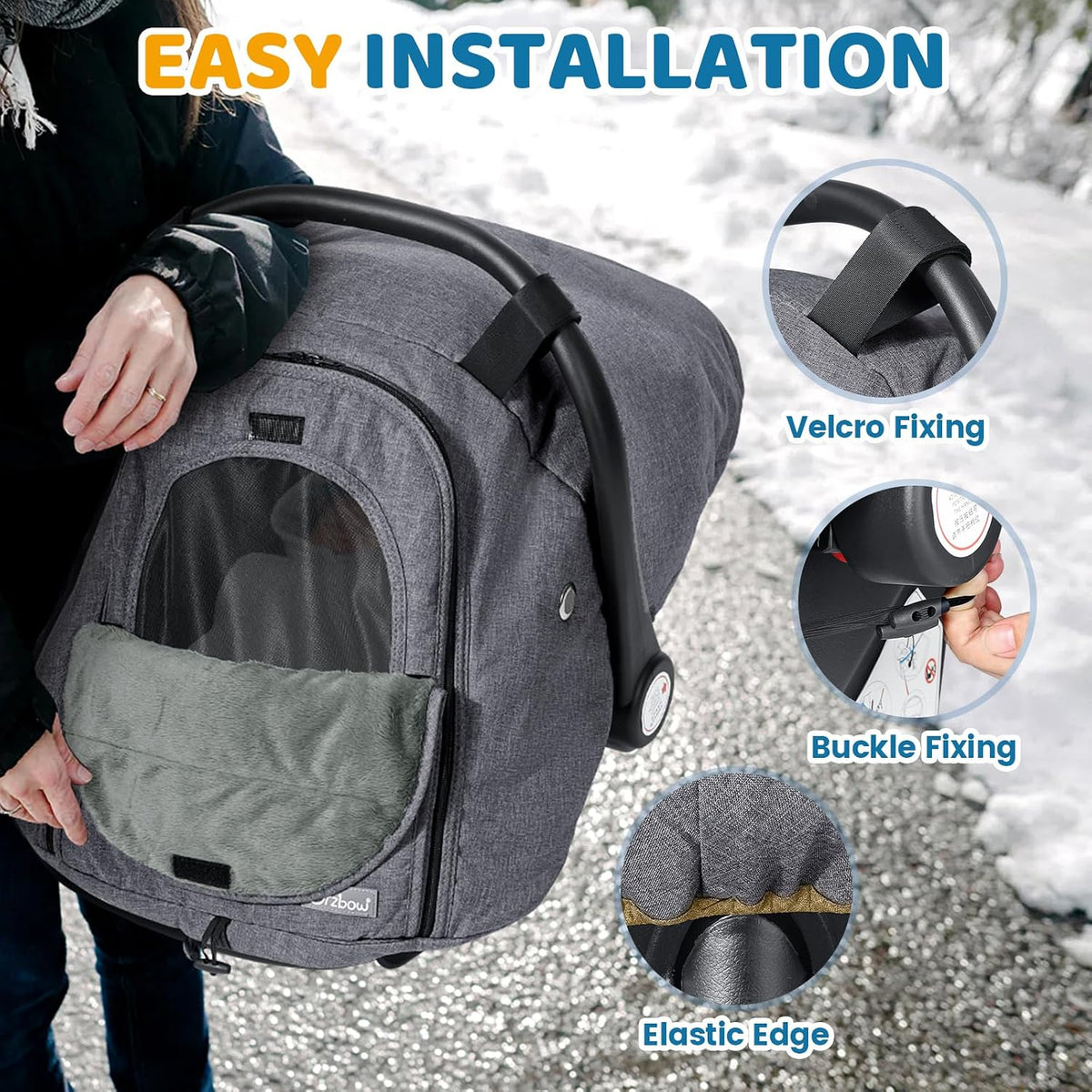 Orzbow Winter Car Seat Cover Baby - Waterproof Carseat Canopy, Light Grey