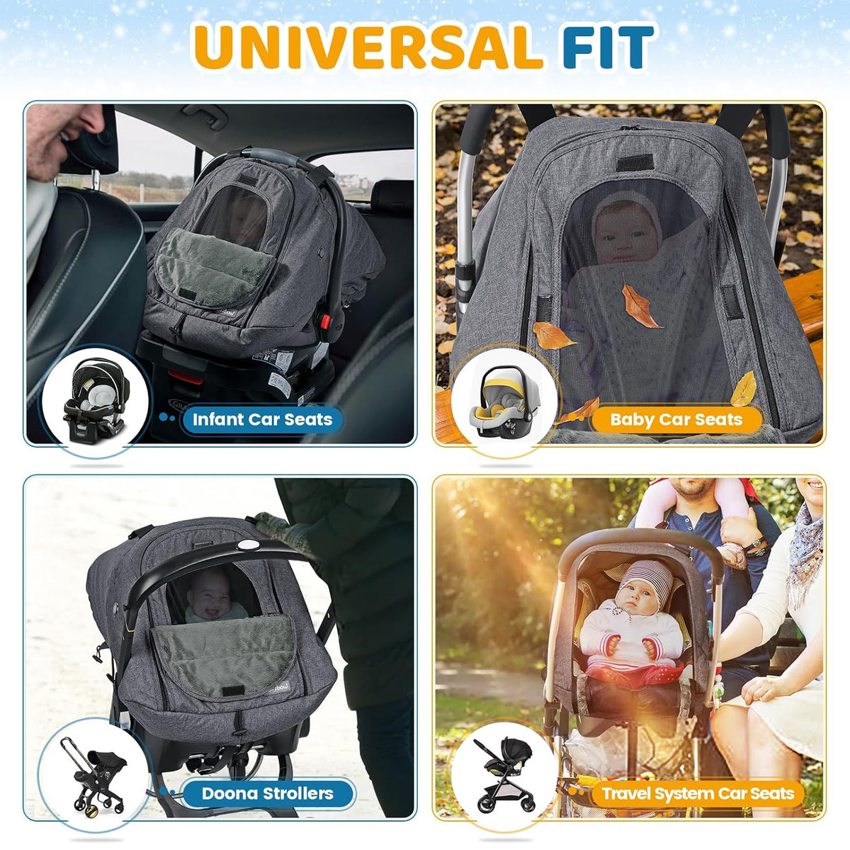 Orzbow Winter Car Seat Cover Baby - Waterproof Carseat Canopy, Light Grey