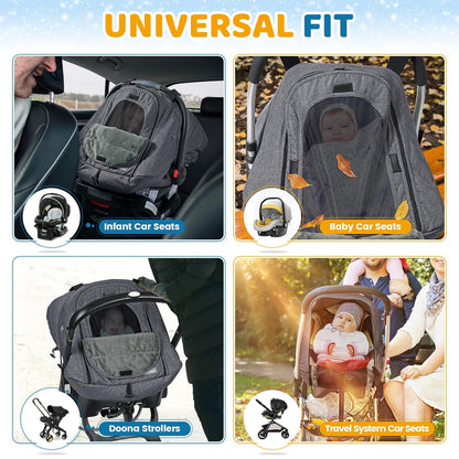 Orzbow Winter Car Seat Cover Baby - Waterproof Carseat Canopy, Light Grey