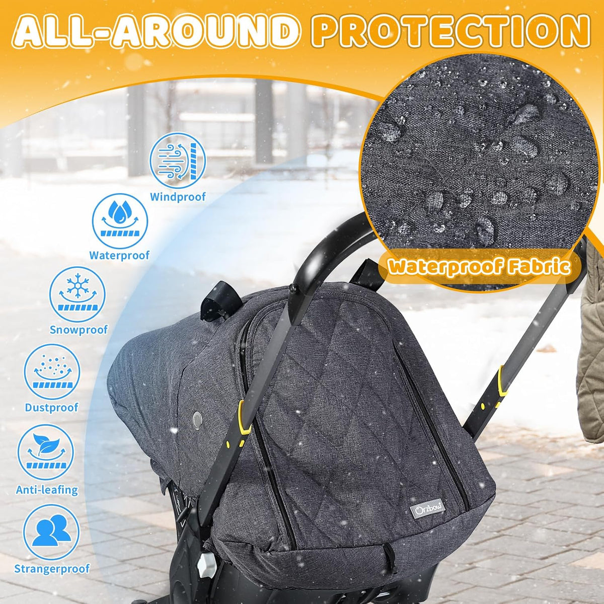 Orzbow Winter Car Seat Cover Baby - Waterproof Carseat Canopy, Light Grey