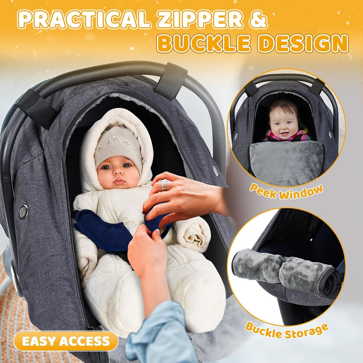 Orzbow Winter Car Seat Cover Baby - Waterproof Carseat Canopy, Light Grey