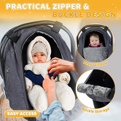 Orzbow Winter Car Seat Cover Baby - Waterproof Carseat Canopy, Light Grey