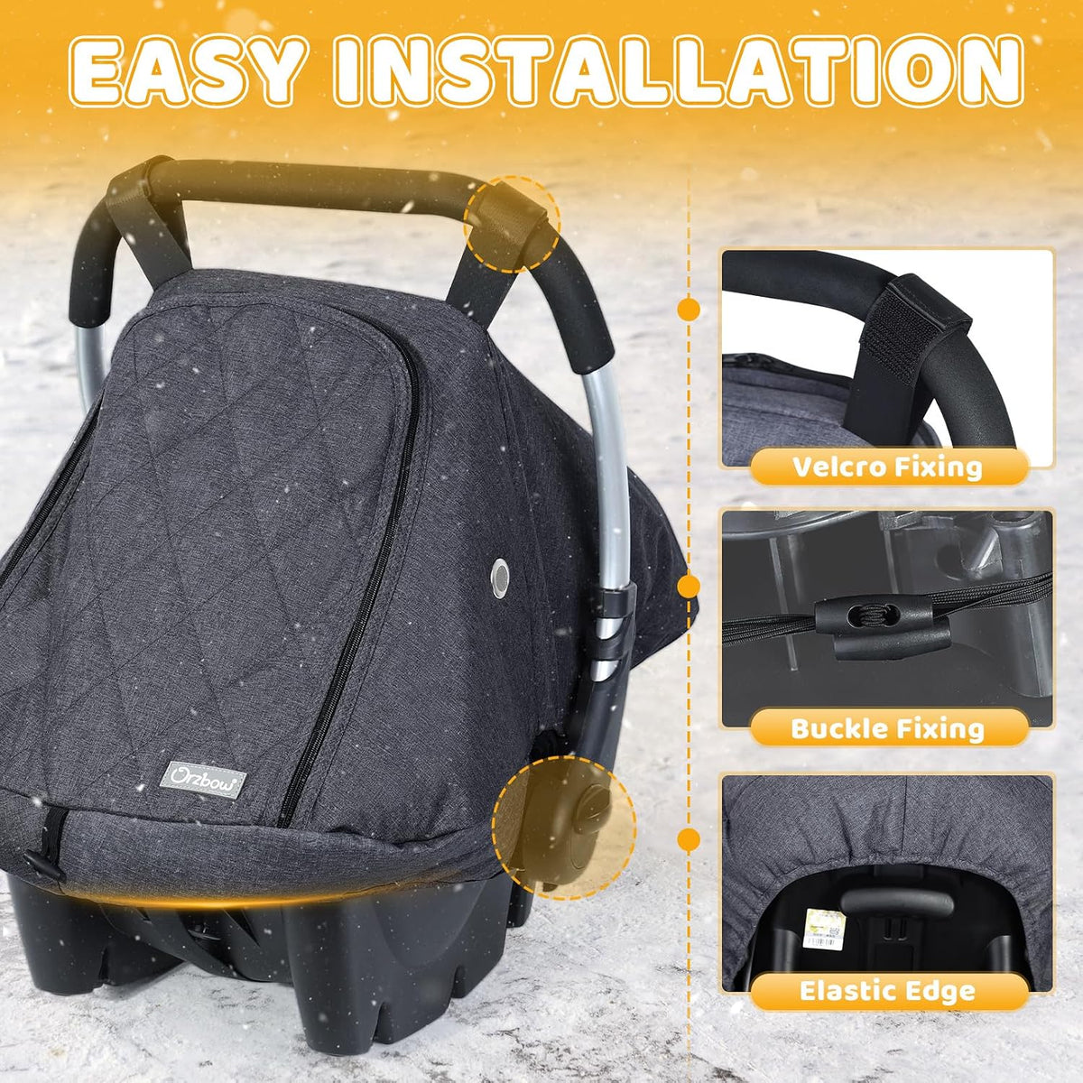 Orzbow Winter Car Seat Cover Baby - Waterproof Carseat Canopy, Light Grey