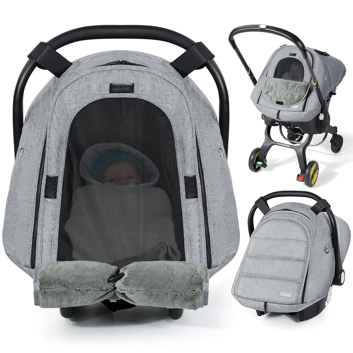 Orzbow Winter Car Seat Cover Baby - Waterproof Carseat Canopy, Light Grey