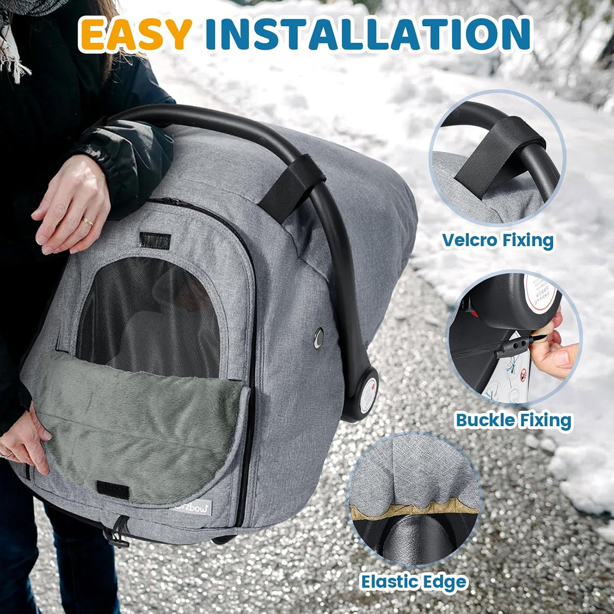 Orzbow Winter Car Seat Cover Baby - Waterproof Carseat Canopy, Light Grey