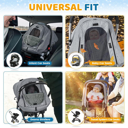 Orzbow Winter Car Seat Cover Baby - Waterproof Carseat Canopy, Light Grey