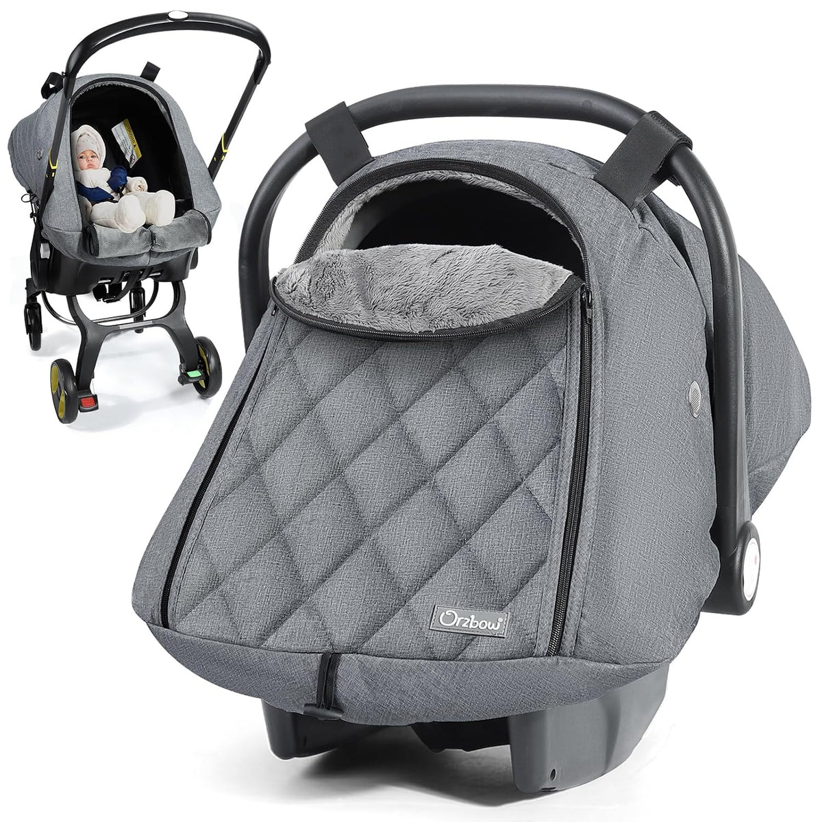 Orzbow Winter Car Seat Cover Baby - Waterproof Carseat Canopy, Light Grey