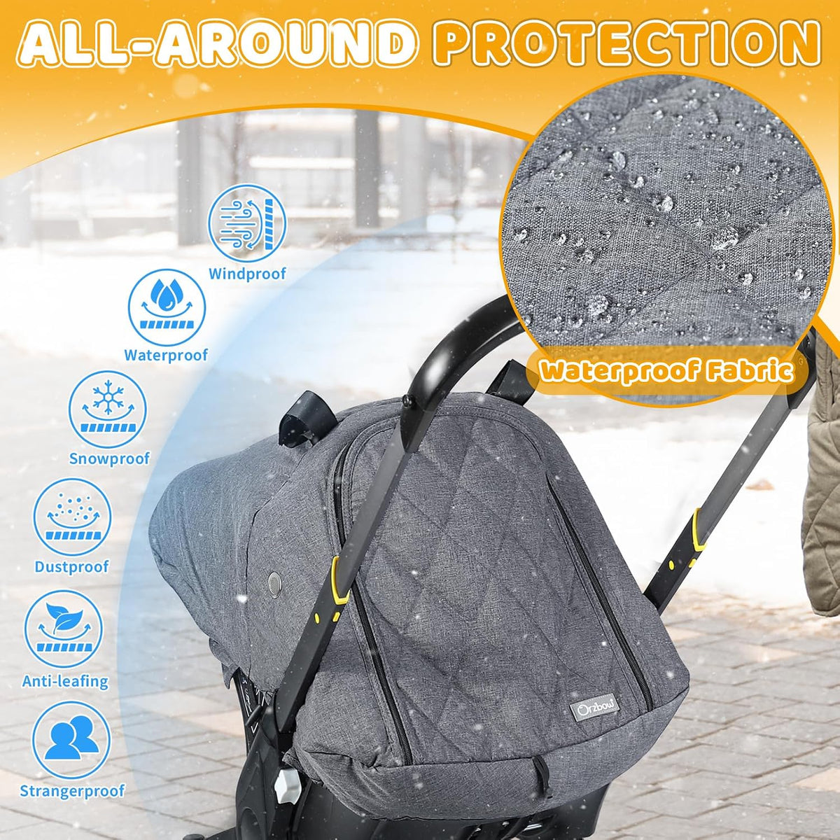 Orzbow Winter Car Seat Cover Baby - Waterproof Carseat Canopy, Light Grey