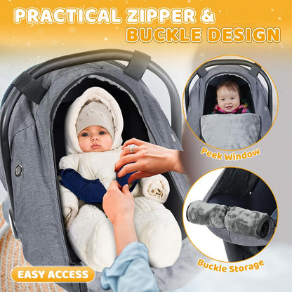 Orzbow Winter Car Seat Cover Baby - Waterproof Carseat Canopy, Light Grey