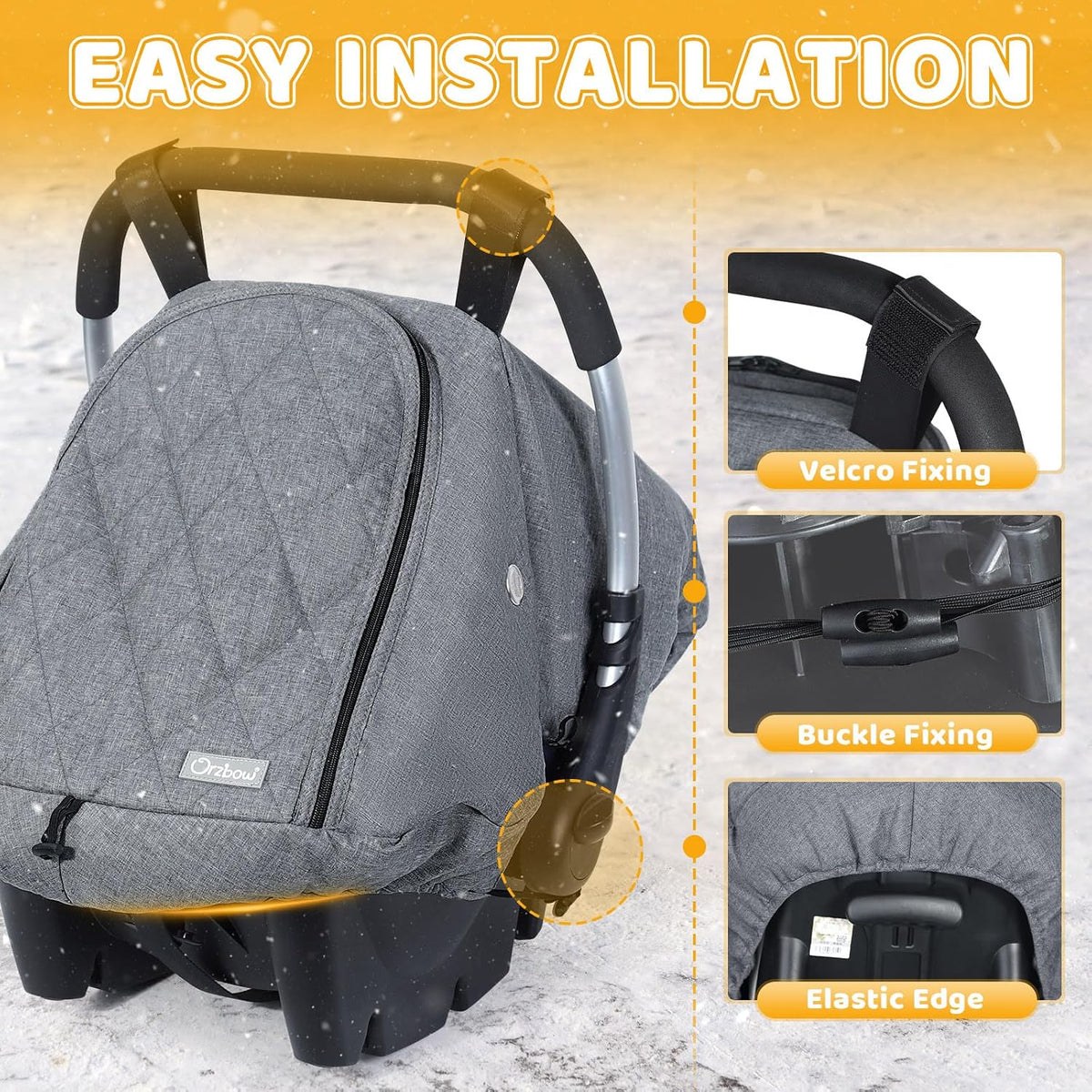 Orzbow Winter Car Seat Cover Baby - Waterproof Carseat Canopy, Light Grey