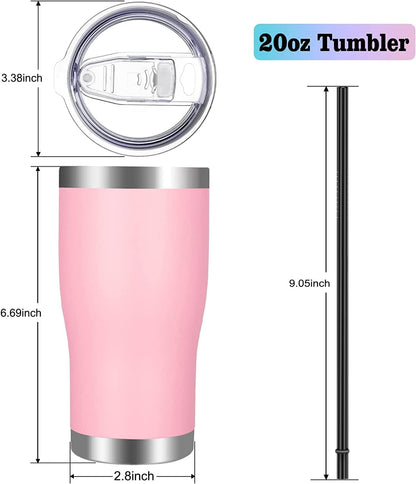 20oz Tumbler Stainless Steel Tumbler Cup with Lid And Straw Vacuum Insulated Double Wall Travel Coffee Mug(Pink 1 Pack)