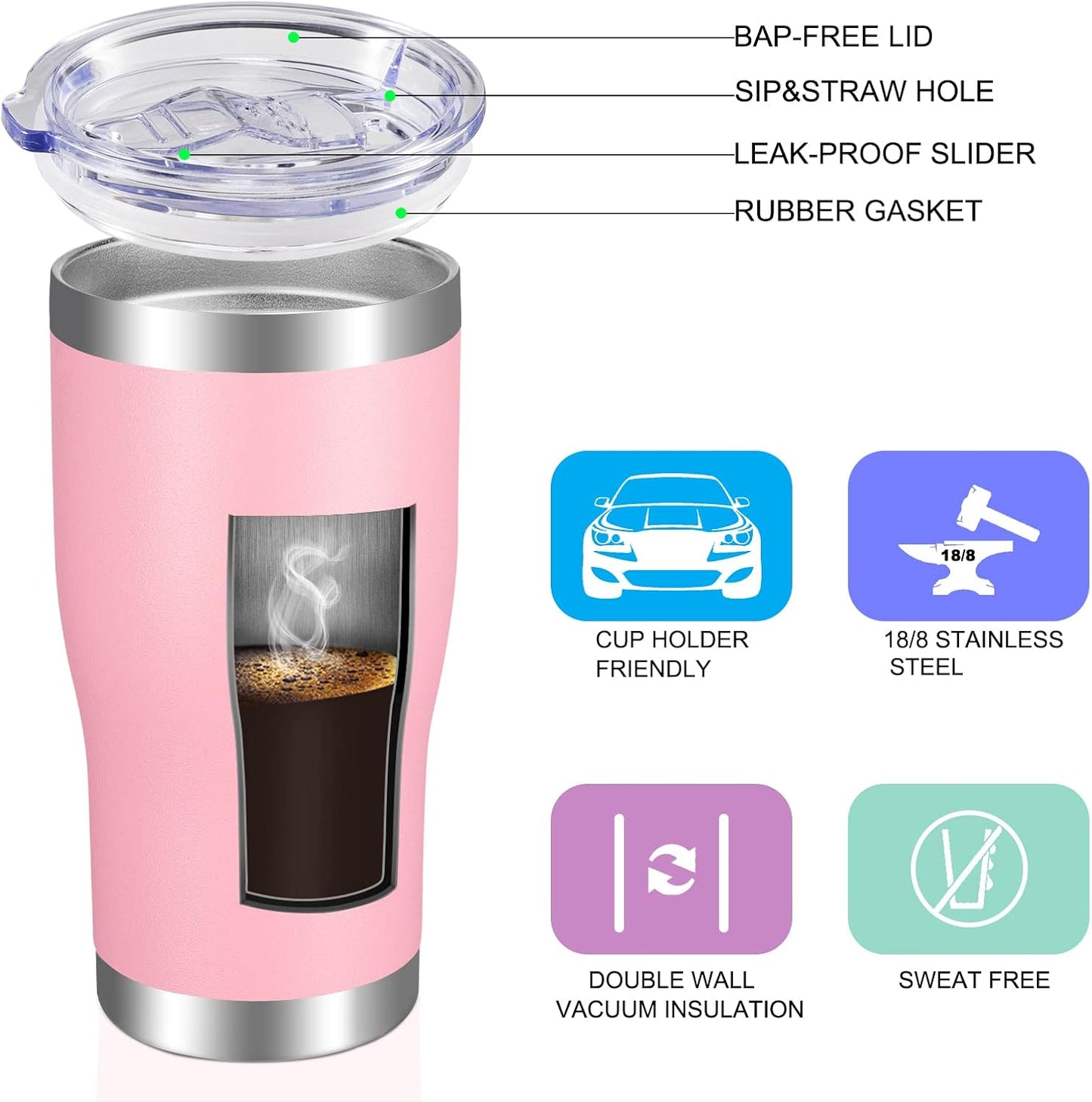 20oz Tumbler Stainless Steel Tumbler Cup with Lid And Straw Vacuum Insulated Double Wall Travel Coffee Mug(Pink 1 Pack)